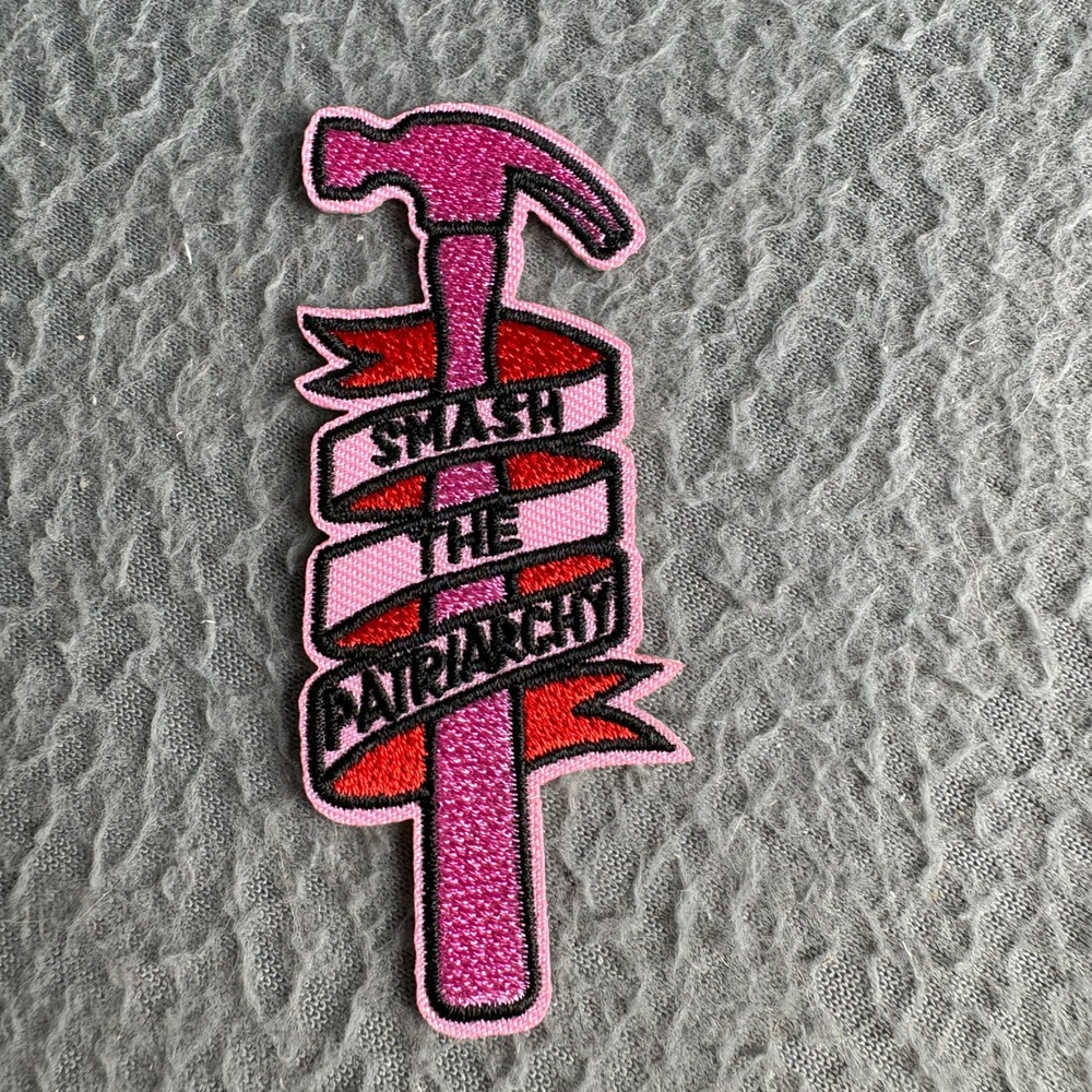 Smash The Patriarchy Pink Hammer Embroidered Iron On Patch Feminist Statement